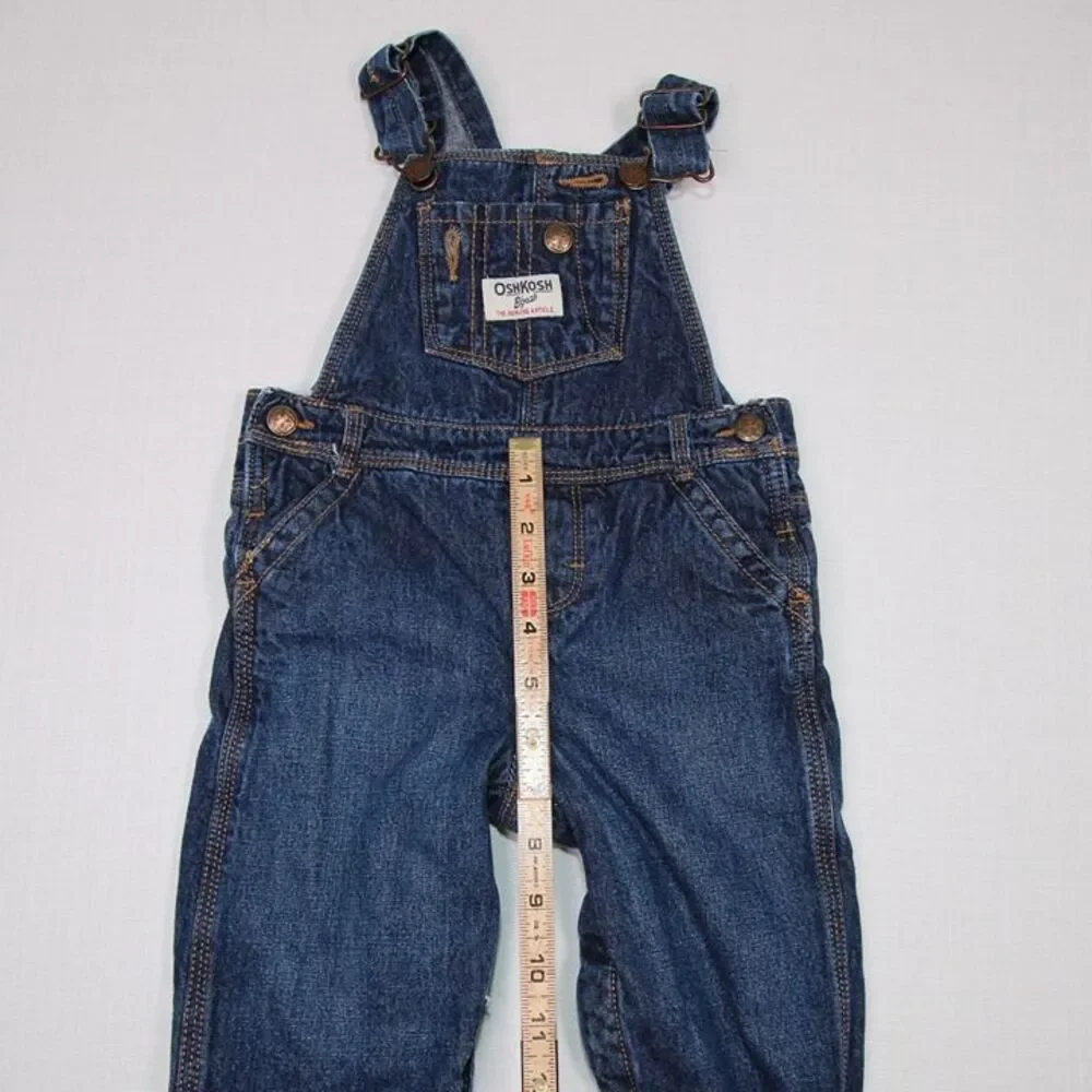OshKosh Girls Denim Overalls Set 18M Red Plaid Heart Blue Fleece Lined 2pc
